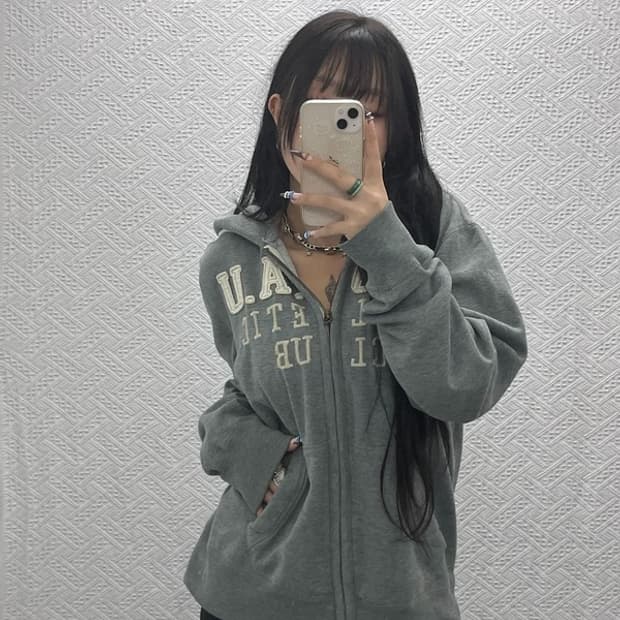 후아유 빈티지 Y2K 빅로고 약기모 후드집업 XL C07650