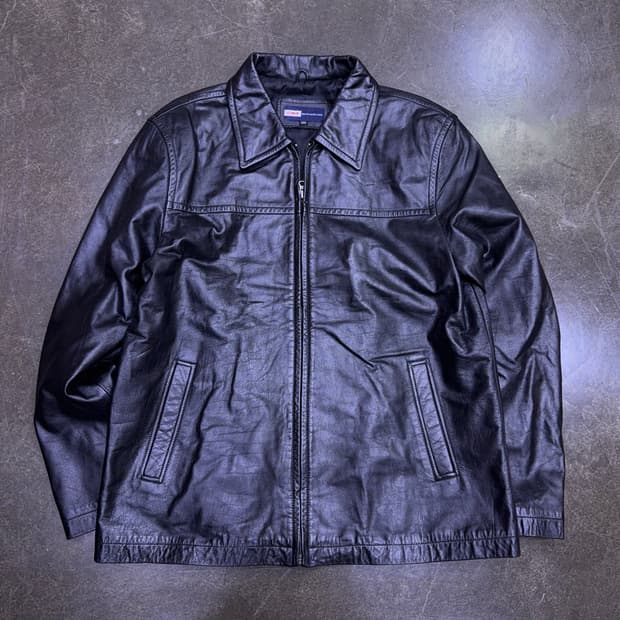에드윈 빈티지 소가죽 레더 싱글 집업 자켓 블랙 105