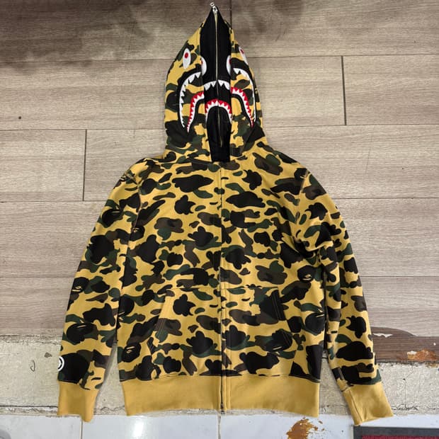 베이프 샤크 후드 집업 카모 XXL