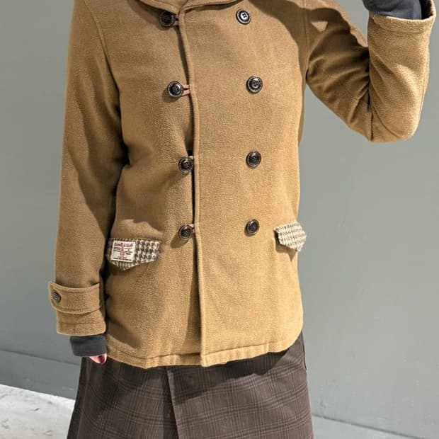 Harris tweed detail double button coat