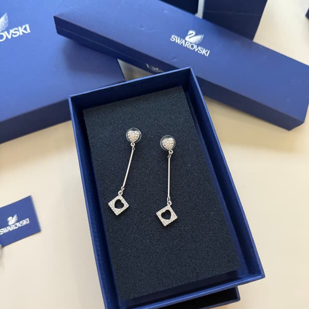 스와로브스키 스퀘어 드롭 이어링 실버 은 금 골드 다이아 스톤헨지 티파니