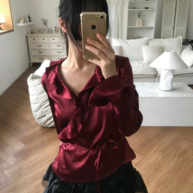 vintage wrap frill blouse