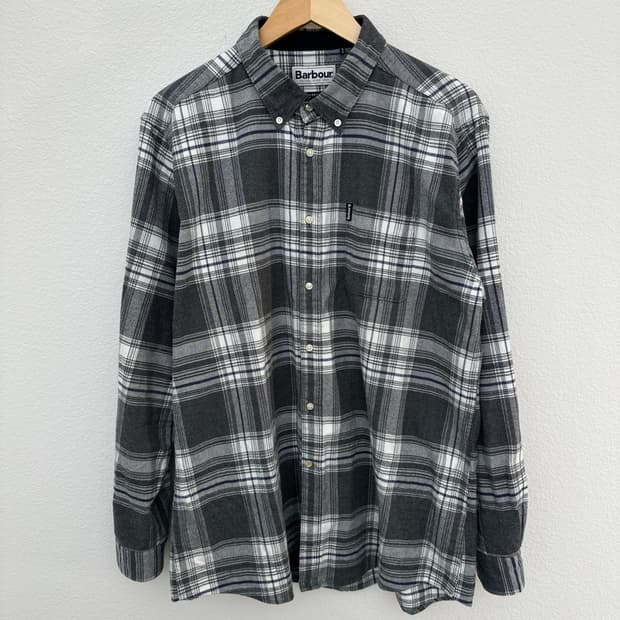 바버 하이랜드 플란넬 셔츠 그레이 체크 L 테일러드 핏