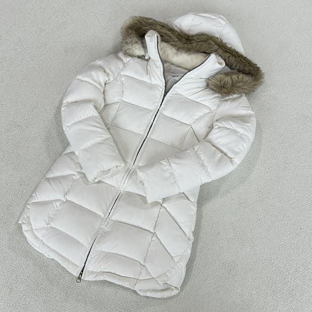 LIFUL 화이트 롱 패딩 점퍼 후드 퍼 s