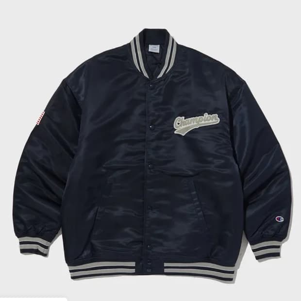 챔피온 새틴 바시티 자켓 네이비