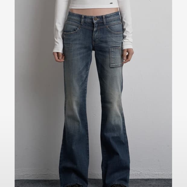 시너진 카고 페인팅 데님 팬츠 블루