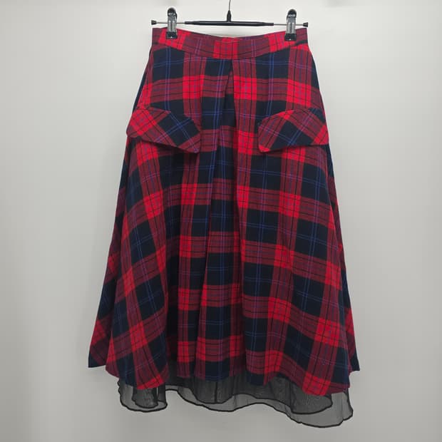 레드 체크 플레어 롱 스커트 44