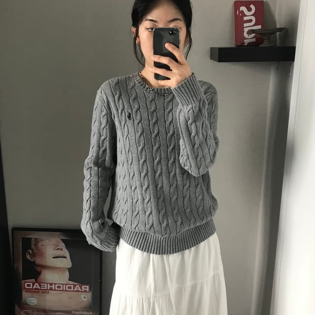 폴로 랄프로렌 포니 로고 그레이 케이블 니트