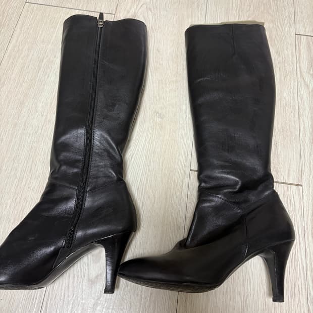 무크 블랙 가죽 롱부츠