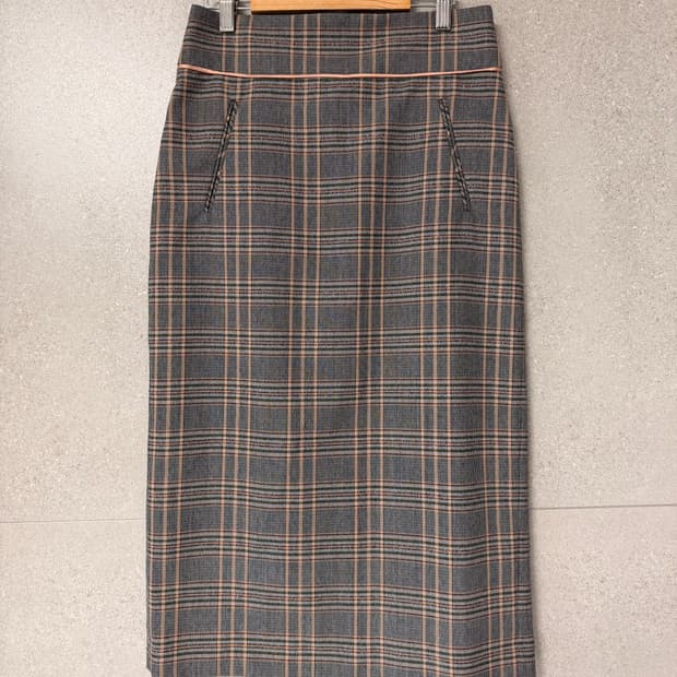 로페 펜슬슬립 여성 롱스커트 h라인 체크 그레이
