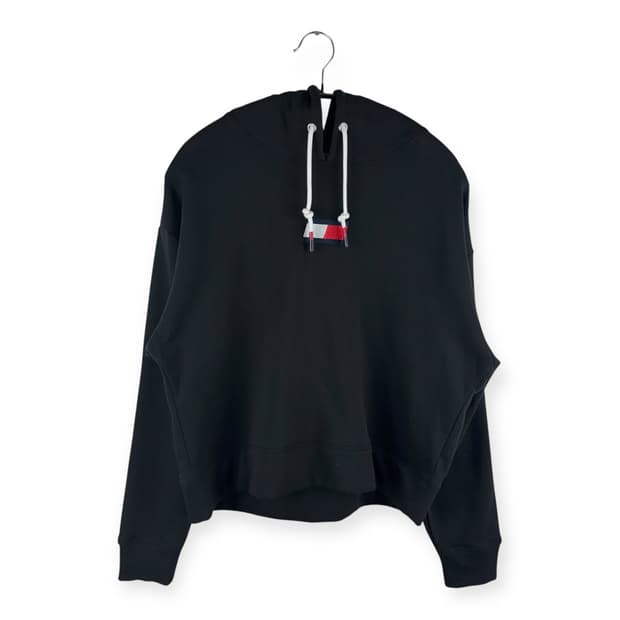 (M) 타미힐피거 크롭 후드 티 블랙