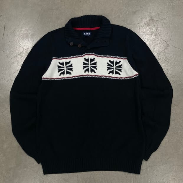 챕스 블랙 컬러 스노우플레이크 패턴 니트