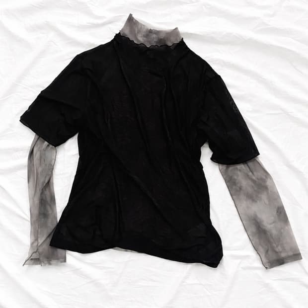 그레이 스모키 타이다이 시스루 레이어드 탑