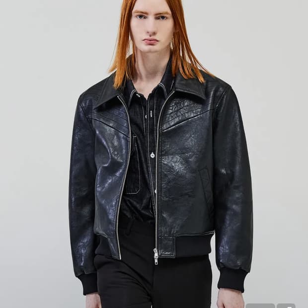 엘무드 캣츠 마크 레더 재킷 블랙