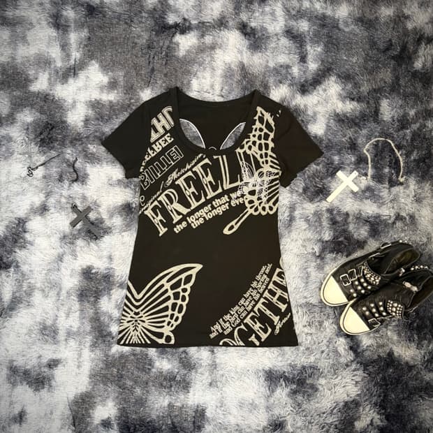 PUNK butterfly web detail short sleeve