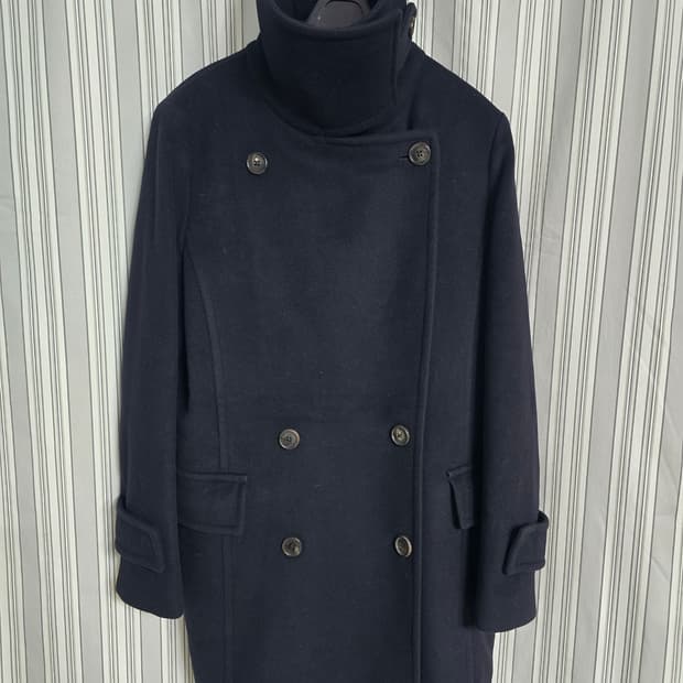 (100) 빈폴 네이비 캐시미어 여성모직 코트
