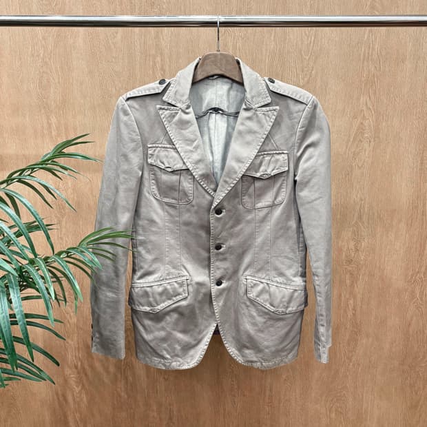 디젤 밀리터리 블레이저 자켓 숄더 에폭시 플랩 포켓 디테일 그레이 카키