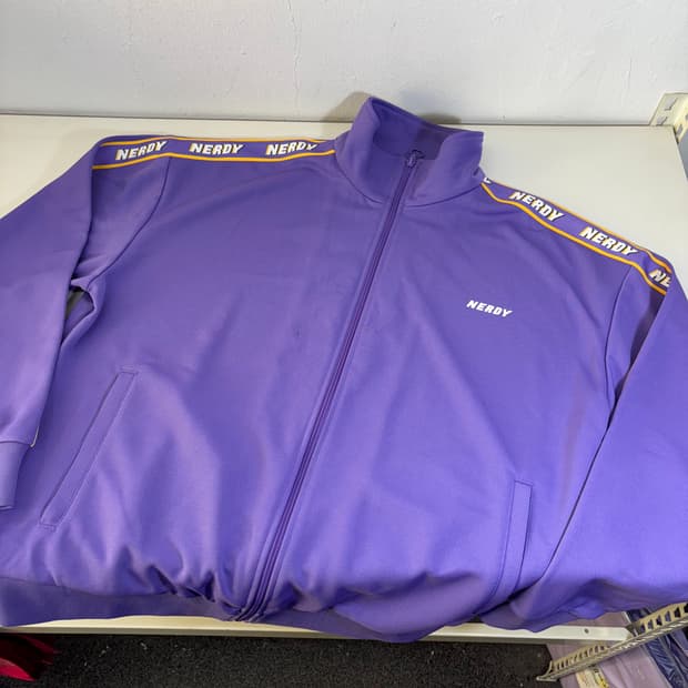 L 널디 파스텔퍼플 사이드로고 오버핏 트랙탑 집업져지