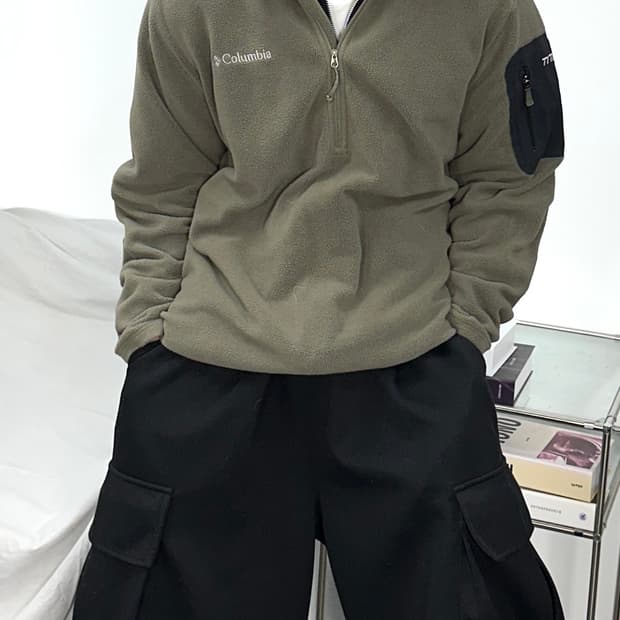 콜롬비아 카키 플리스 하프집업 M