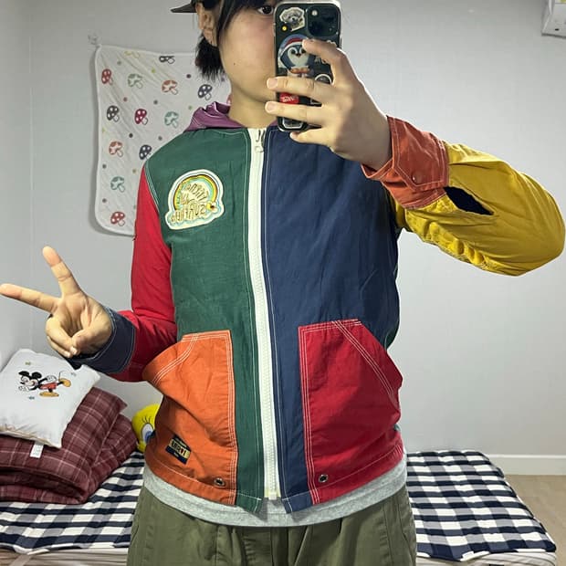 컬러블록 후드 자켓