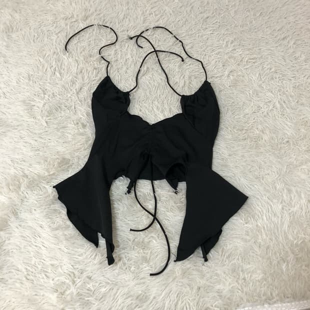 빈티지 블랙 셔링 나시 탑