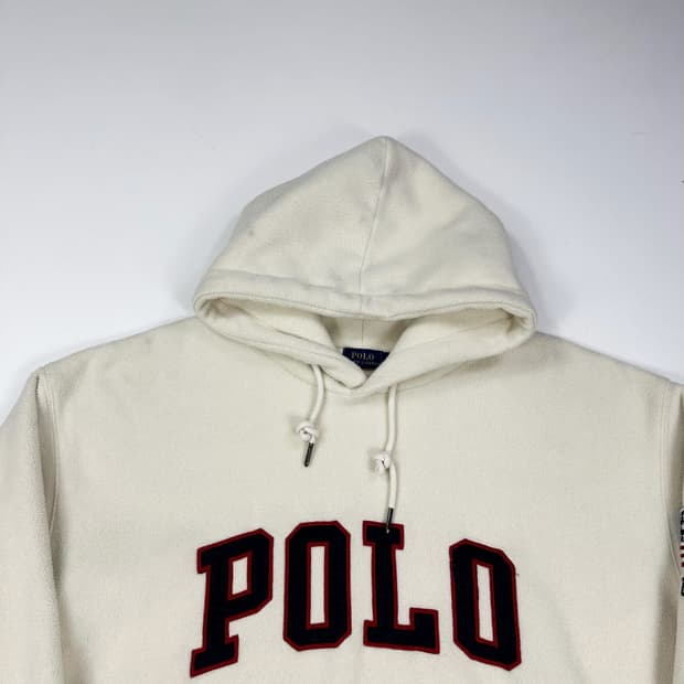 폴로 랄프로렌 레터링 아이보리 후리스 후드티 (L)