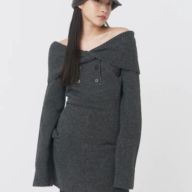 [아이브레이 착용]미세키서울 더블 니트 버튼 원피스 차콜