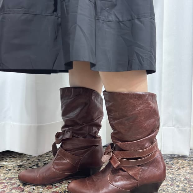 brown buckle leather boots