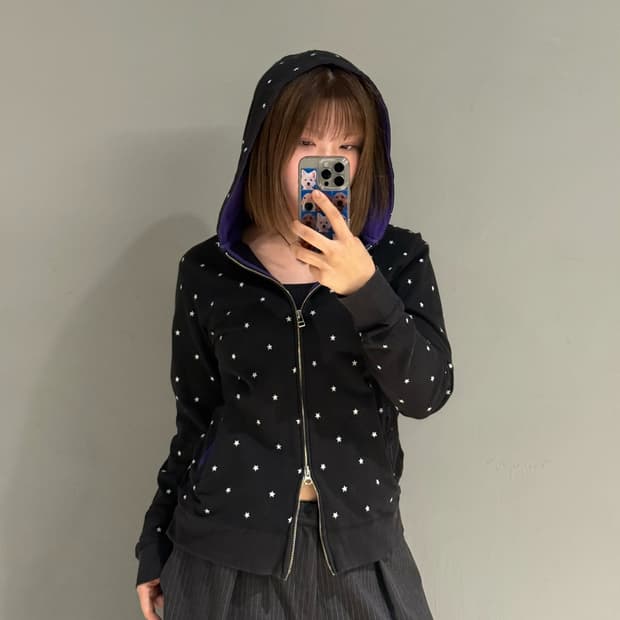 star pattern 2-way hood zip-up
