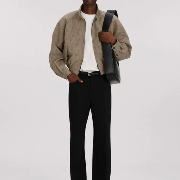 [L] 렉토 글렌 체크 해링턴 크롭 숏 블루종 자켓