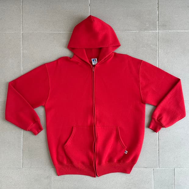 90s 빈티지 러셀 후드집업 레드 XL USA