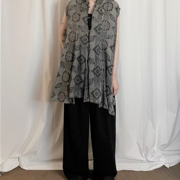 Oriental Stand Collar Long Shirt - Brown