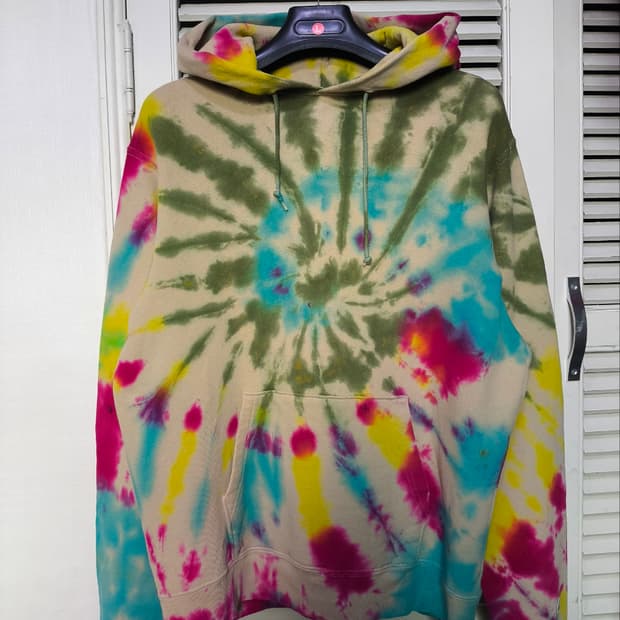 L 챔피온 레트로 USA 타이다이 레인보우 후드티셔츠