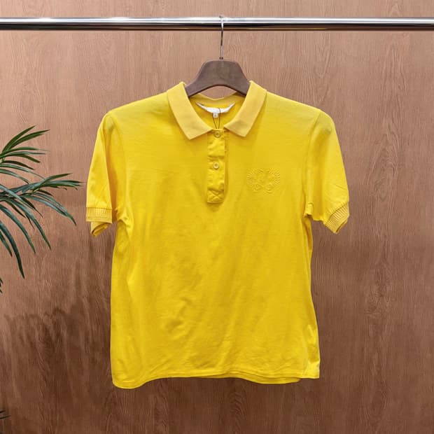크리스찬 디올 반팔 티셔츠 카라넥 로고 자수 골지 디테일 옐로우