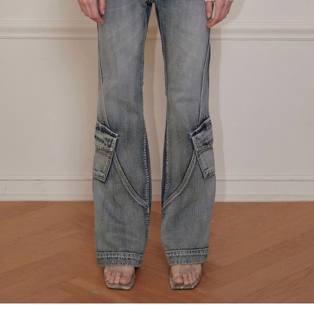 보헴서 새상품) WASHED BLUE CARGO BOOTCUT, BLUE