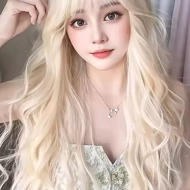 로즈 골드 26인치 웨이브 앞머리 가발 헤어 통가발