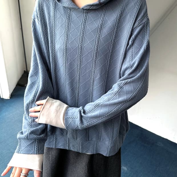 Jacquard knit hooded top