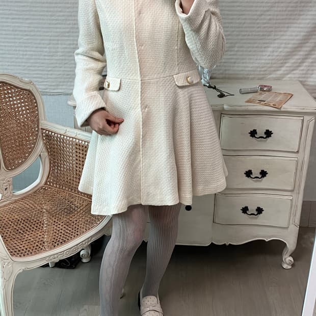 일본빈티지 아이보리 트위드 리본 코트