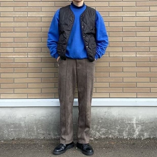 beams 빔즈  훼이크스웨이드 스트레이트 팬츠  브라운 M 사이즈