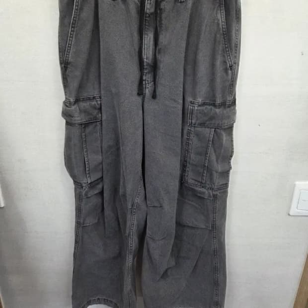 Gu 지유 파라슈트 와이드 밴딩 데님 카고팬츠 대략 32