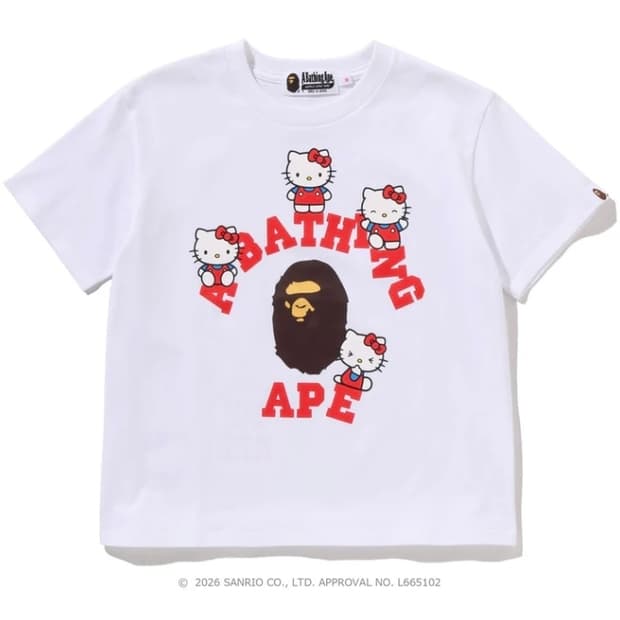 베이프정품 M 산리오 헬로키티 콜라보 컬리지 미니 티