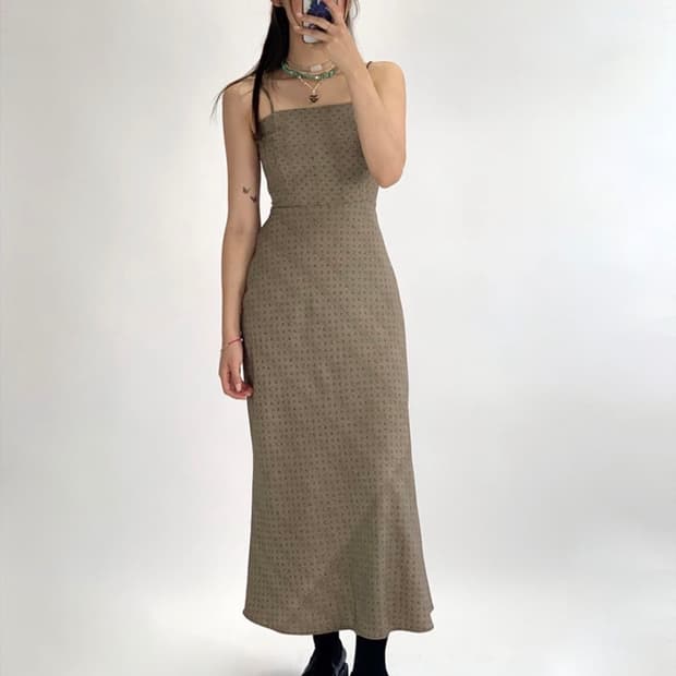 블핑지수착용) 루루서울 하운드투스 체크 뷔스티에 롱 원피스