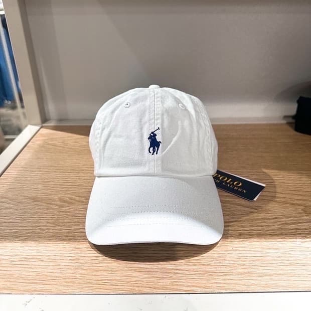 (정품/새상품) POLO 폴로 공용 화이트 자수 로고 볼캡 모자