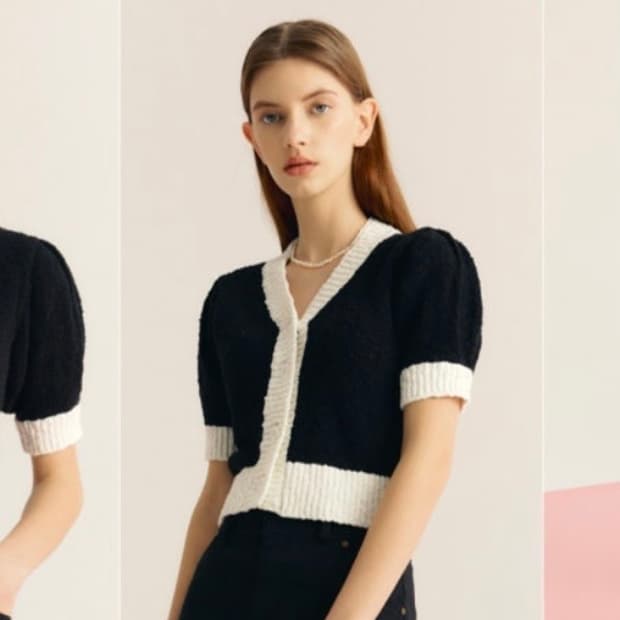 시티브리즈 퍼프 반팔 크롭 가디건 (수지 착용)