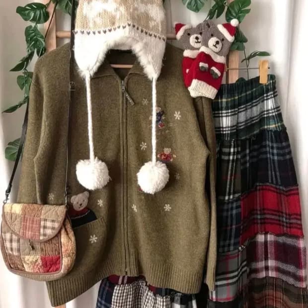 모리노가토 빈티지 자수 가디건 + 패치스커트 대장 코디세트