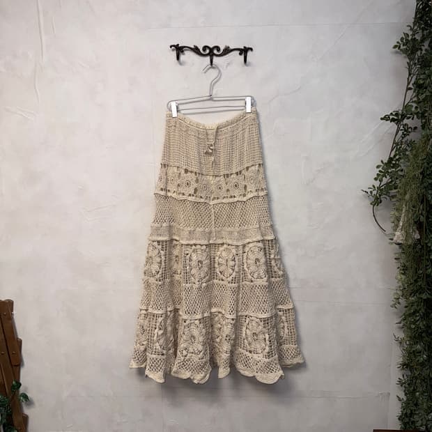 Ivory flower crochet maxi skirt
