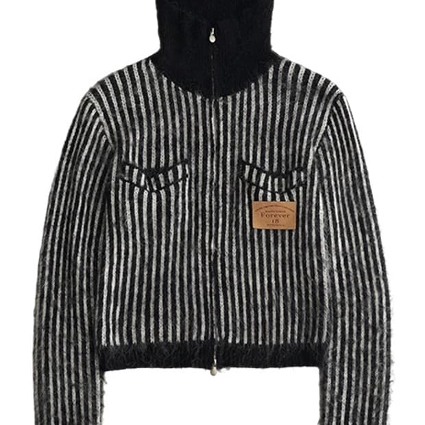 Kitty Hooded Striped Zip-Up Cardigan 