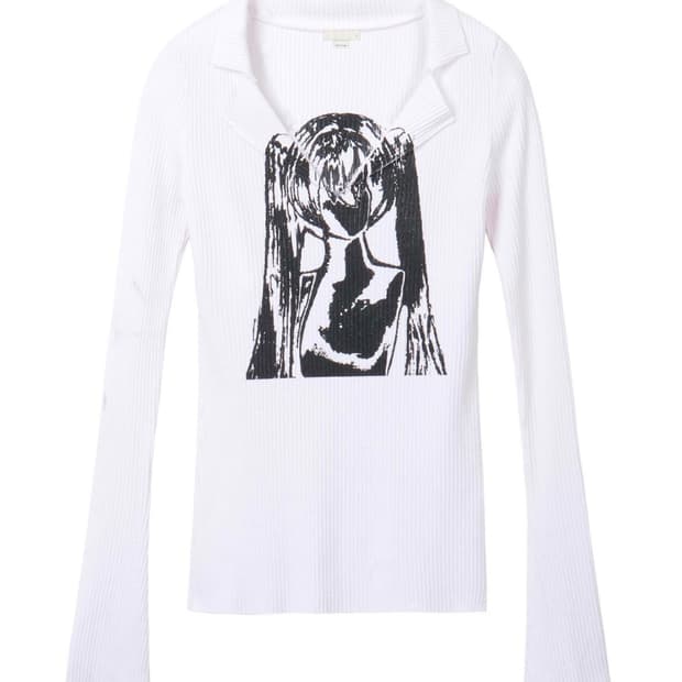 본네 Bonnae 카라 그래픽 탑 화이트