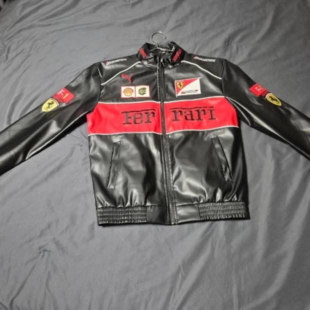 빈티지 페라리 풀 자수 레더 레이싱 자켓 (100)