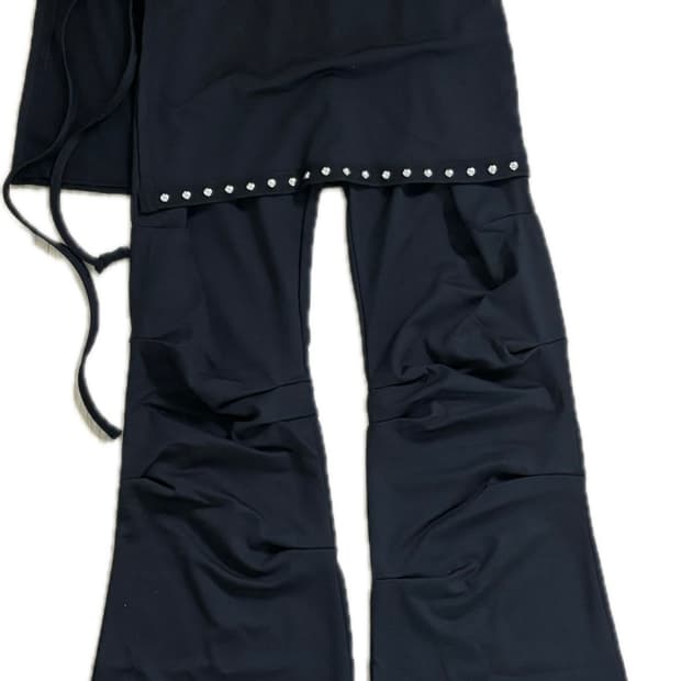 피버타임 스터드 셔링 레이어드 스커트팬츠(새상품)